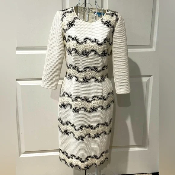 antonio melani midi dress Antonio Melani Willow Floral Applique Mock Neck Short Sleeve Midi Dress